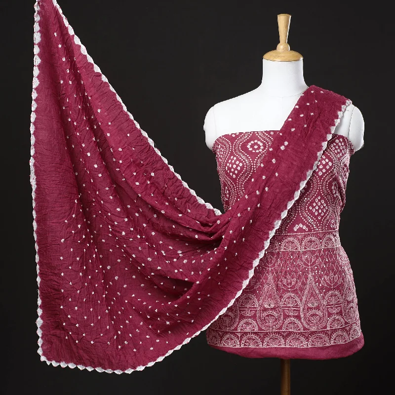 Super Sale Purple - 3pc Kutch Bandhani Tie-Dye Satin Cotton Suit Material Set