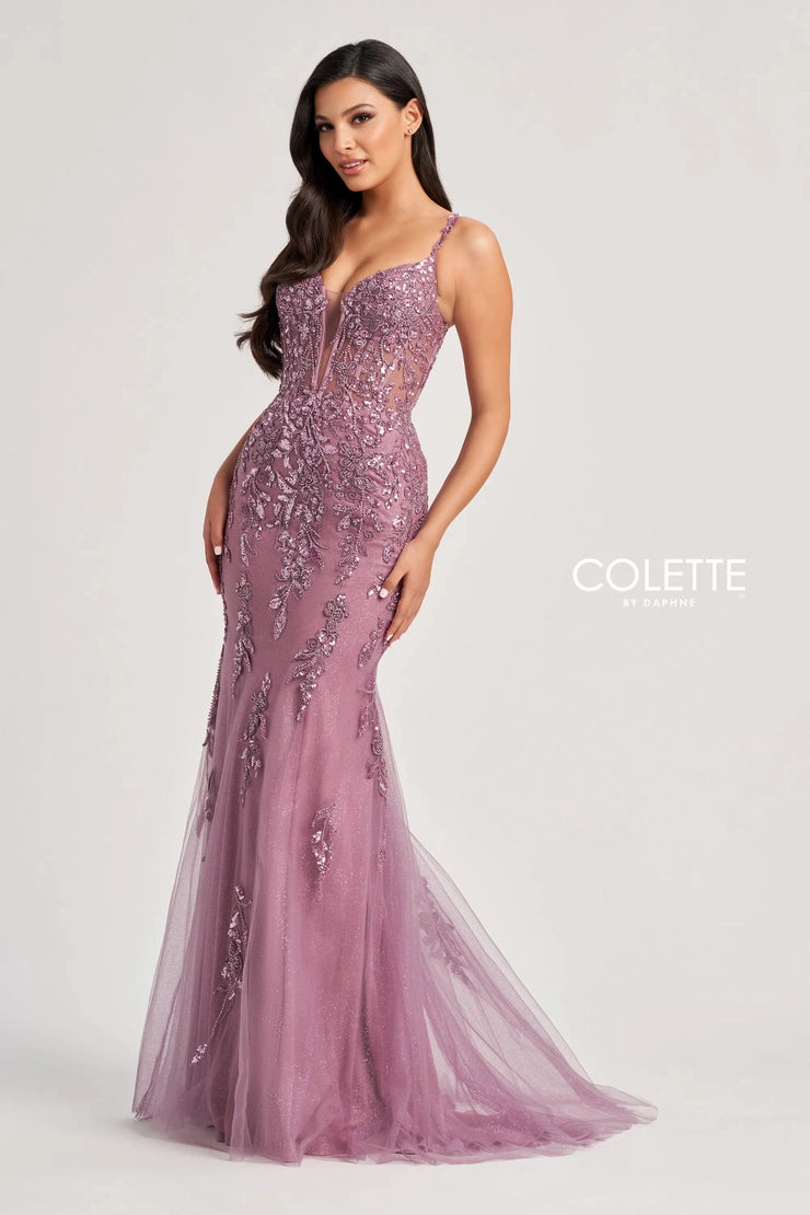 Online Only Colette by Daphne CL8210 Beaded Long Sequin Glitter Formal Prom Dress
