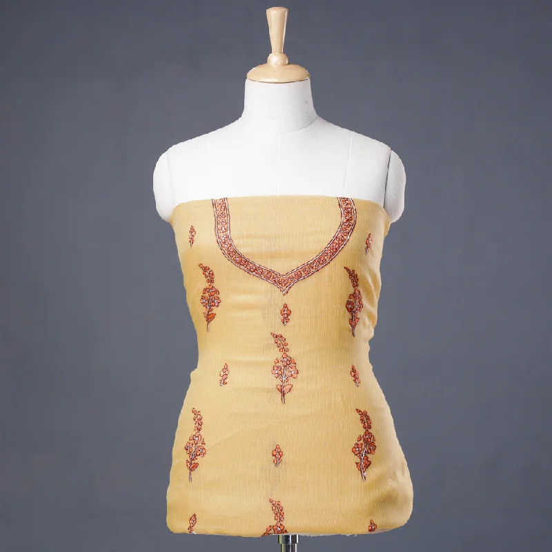 Buy Now Yellow - Kashidakari Hand Embroidery Handloom Kota Doria Kurta Material - 2.6 M