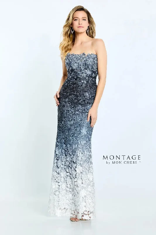 Huge Discounts Montage M506 Fitted Long Formal Ombre Lace Evening Dress