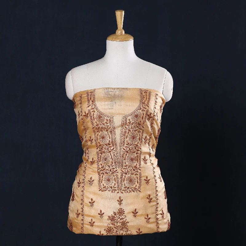 Price Blitz Beige - Lucknow Chikankari Hand Embroidery Tussar Silk Handloom Kurta Material - 2.8 Meter Price Blitz Beige - Lucknow Chikankari Hand Embroidery Tussar Silk Handloom Kurta Material - 2.8 Meter