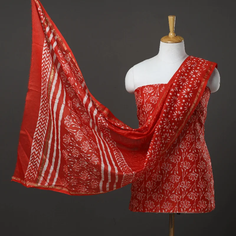 Sale Event Red - 3pc Chanderi Silk Bagru Print Dress Material 02