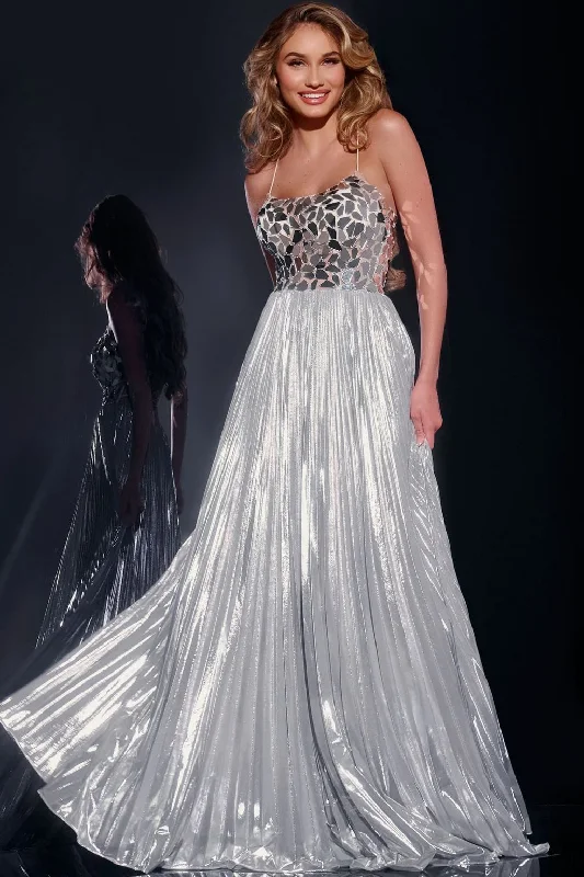While Supplies Last Jovani 41117 Long Formal A Line Metallic Prom Dress