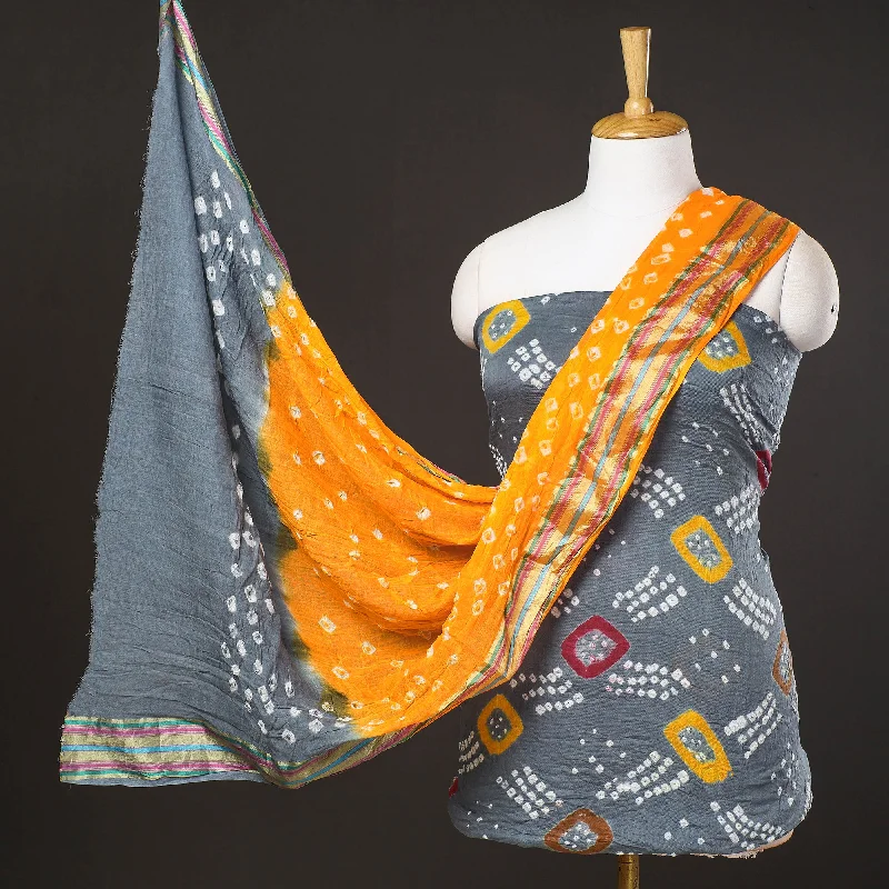 Midnight Sale Grey - 3pc Kutch Bandhani Tie-Dye Satin Cotton Suit Material Set