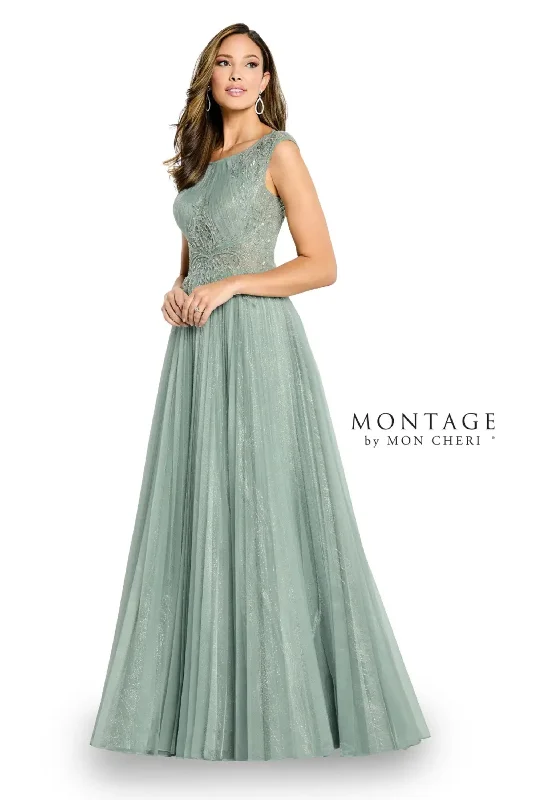 Closeout Montage M515 A Line Formal Long Beaded Lace Evening Dress