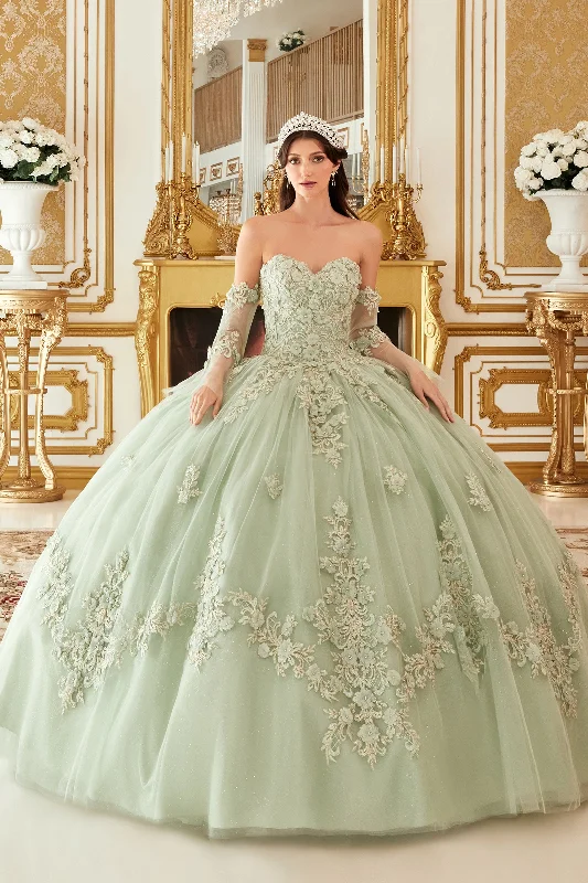 Great Bargains Cinderella Divine 15714 Long Strapless Quinceanera Floral Applique Ball Gown