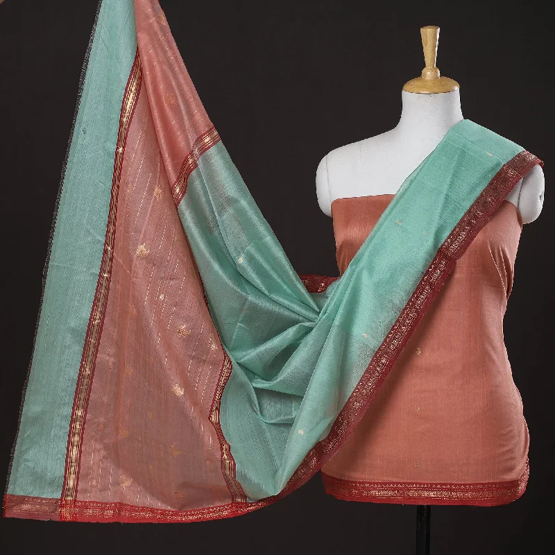 Midnight Madness Brown - 3pc Chanderi Silk Handloom Nakshi Zari Suit Material Set
