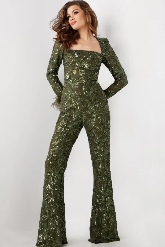 Huge Discounts Jovani 25904 Long Beaded Sequin Formal Jumpsuit