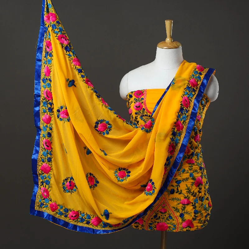 Midnight Sale Orange - 3pc Hand Embroidery Georgette Phulkari Dress Material 70