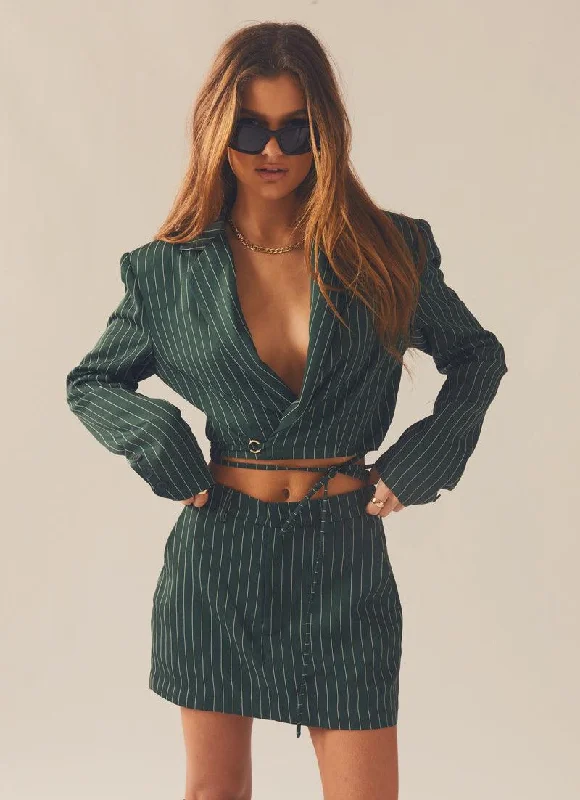 Buy More, Save More Pursuit of Happiness Cropped Blazer - Green Pinstripe