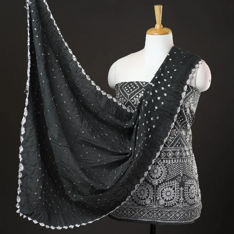 Can't Be Beat Black - 3pc Kutch Bandhani Tie-Dye Sequin Work Satin Cotton Suit Material Set 12 Can't Be Beat Black - 3pc Kutch Bandhani Tie-Dye Sequin Work Satin Cotton Suit Material Set 12