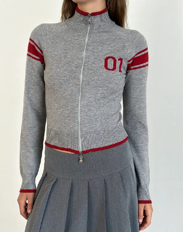 Buy Now Tacita Zip Through Jacket in Grey with Red Motif