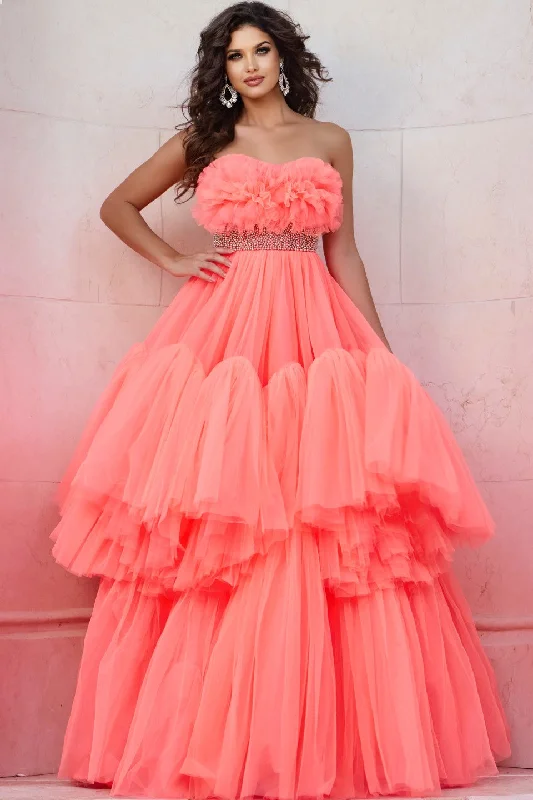 Today’s Deal Jovani 38299 Long Formal Tiered Ball Gown Beaded Prom Dress