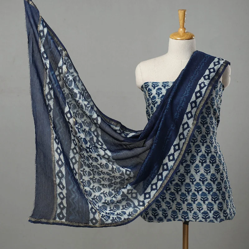 Midnight Sale Blue - 3pc Chanderi Silk Indigo Bagru Print Dress Material 09