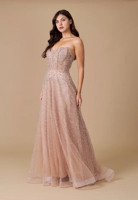 Instant Discount Long Strapless Hand Beaded Formal Couture Dress