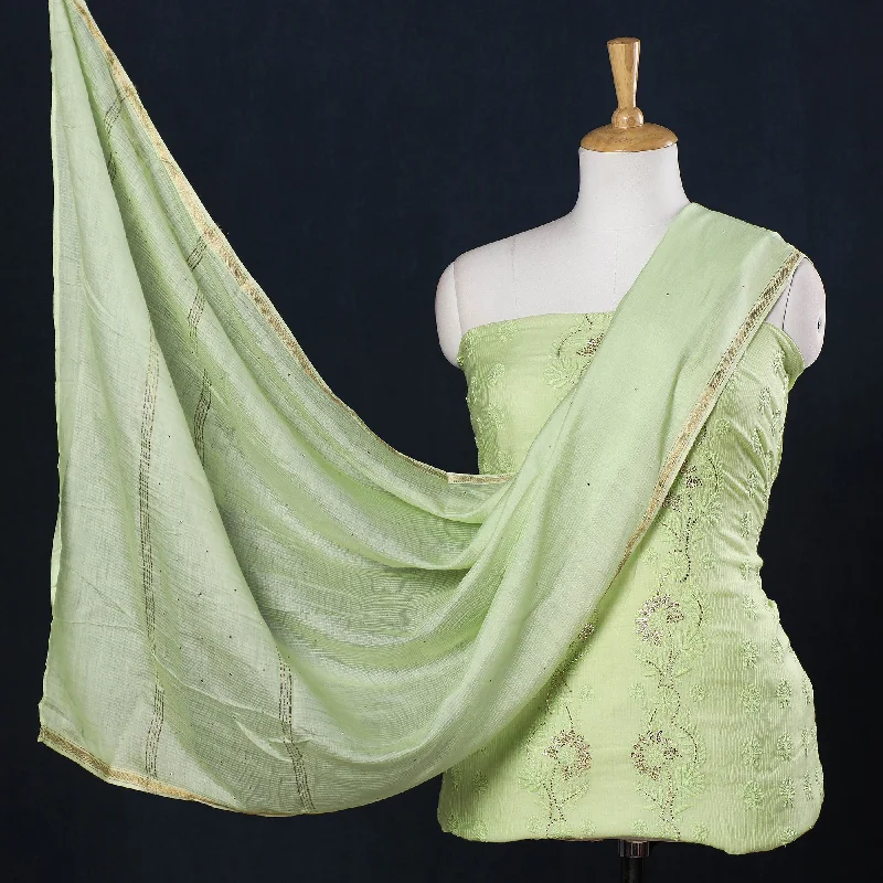Online Exclusive Green - 2pc Hand Embroidery Chanderi Silk Chikankari Dress Material