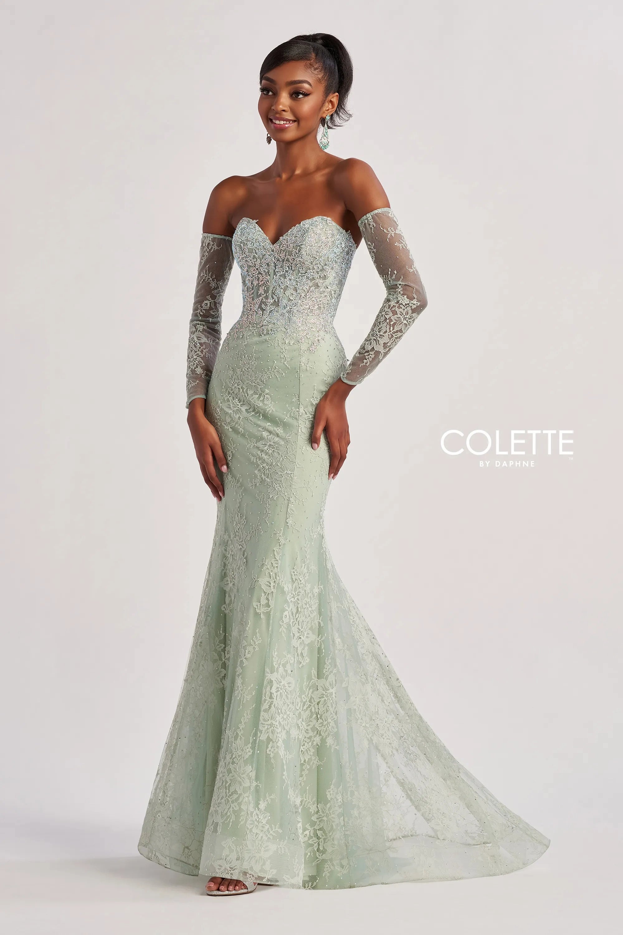 Extra Discounts Colette by Daphne CL8415 Long Fit Lace Formal Evening Prom Dress