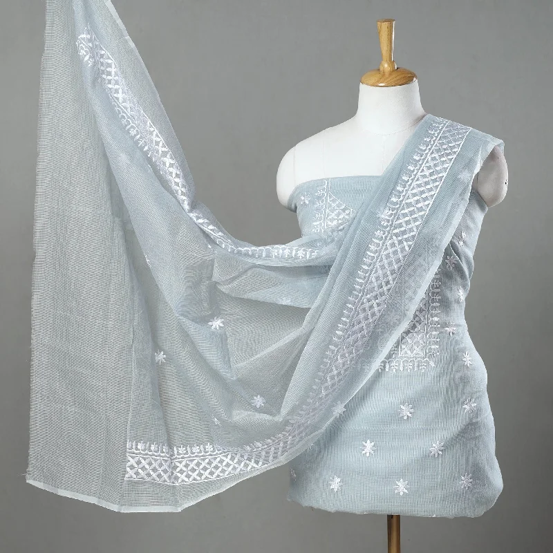Final Markdown Grey - 3pc Cotton Embroidered Kota Doria Dress Material 18