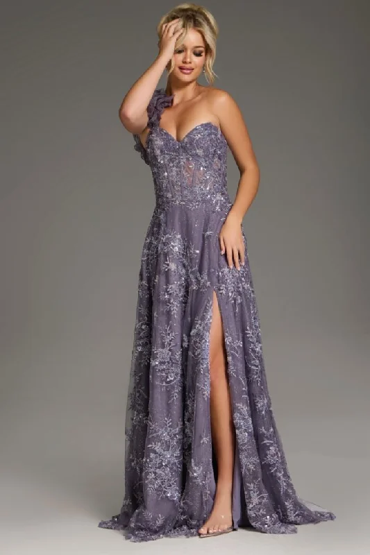 Friends and Family Sale Jovani 37353 Long Formal A-Line Floral Embroidery Evening Dress