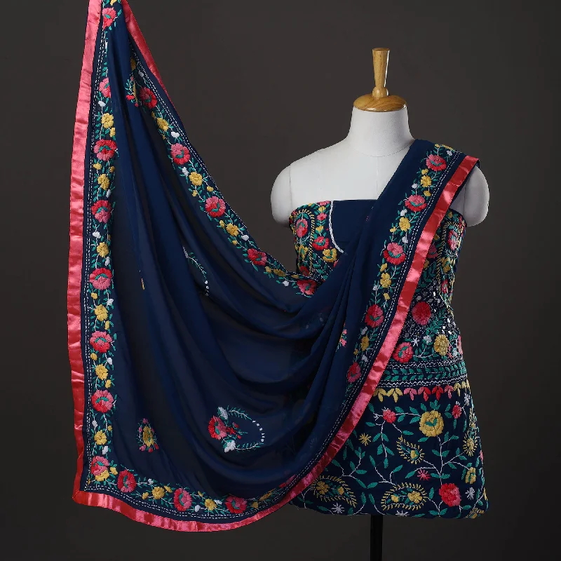 Bargain Bin Blue - 3pc Hand Embroidery Georgette Phulkari Dress Material 30
