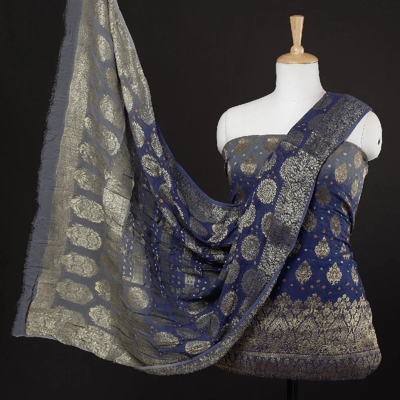 Blowout Sale Blue - 3pc Kutch Bandhani Zari Work Georgette Suit Material Set