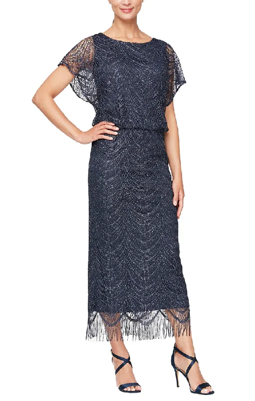 Online Exclusive SL Fashions 495173 Metallic Crochet Blouson Dress