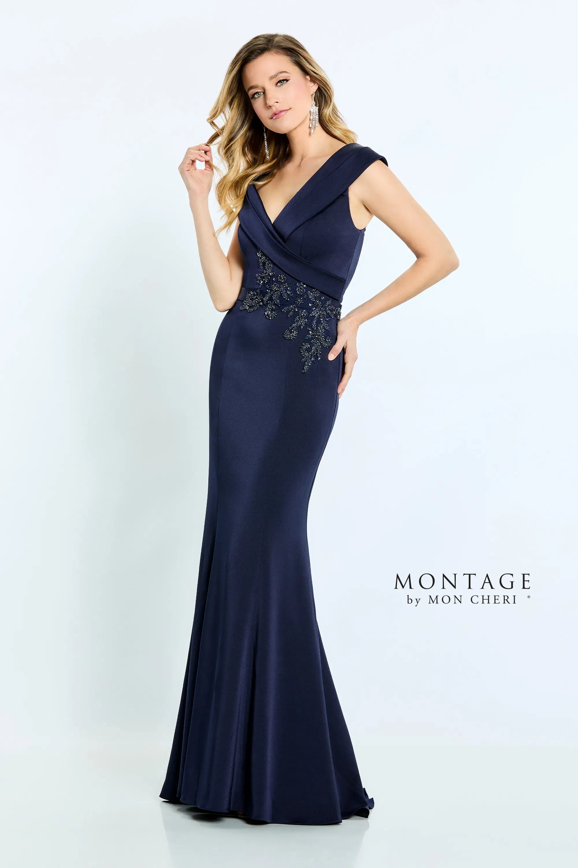 Extra Savings Montage M502 Pleated Long Formal Beaded Mermaid Dress