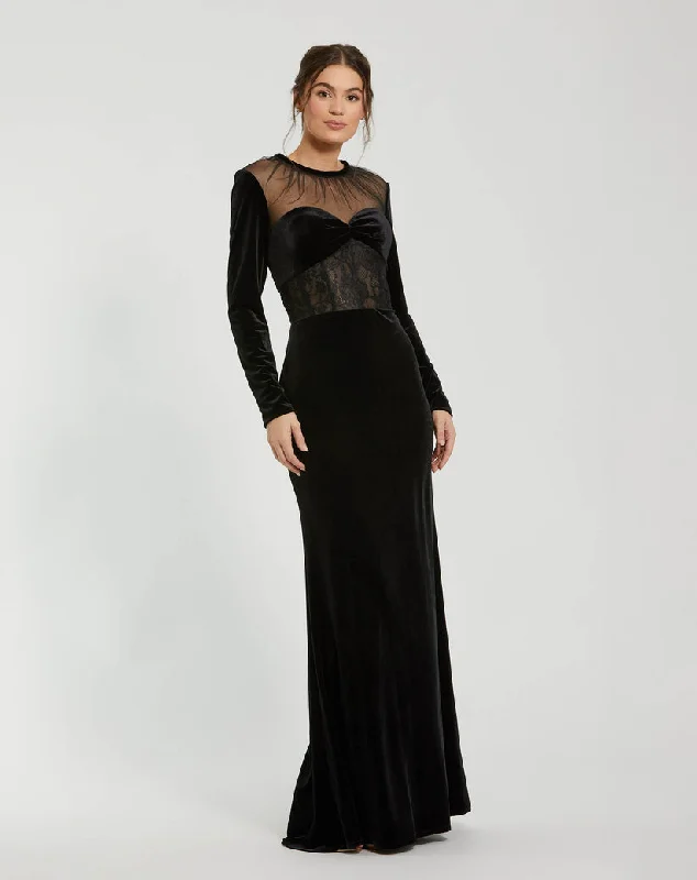 Season Finale Sale Mac Duggal 20741 Prom Fitted Long Sleeve Formal Velvet Dress