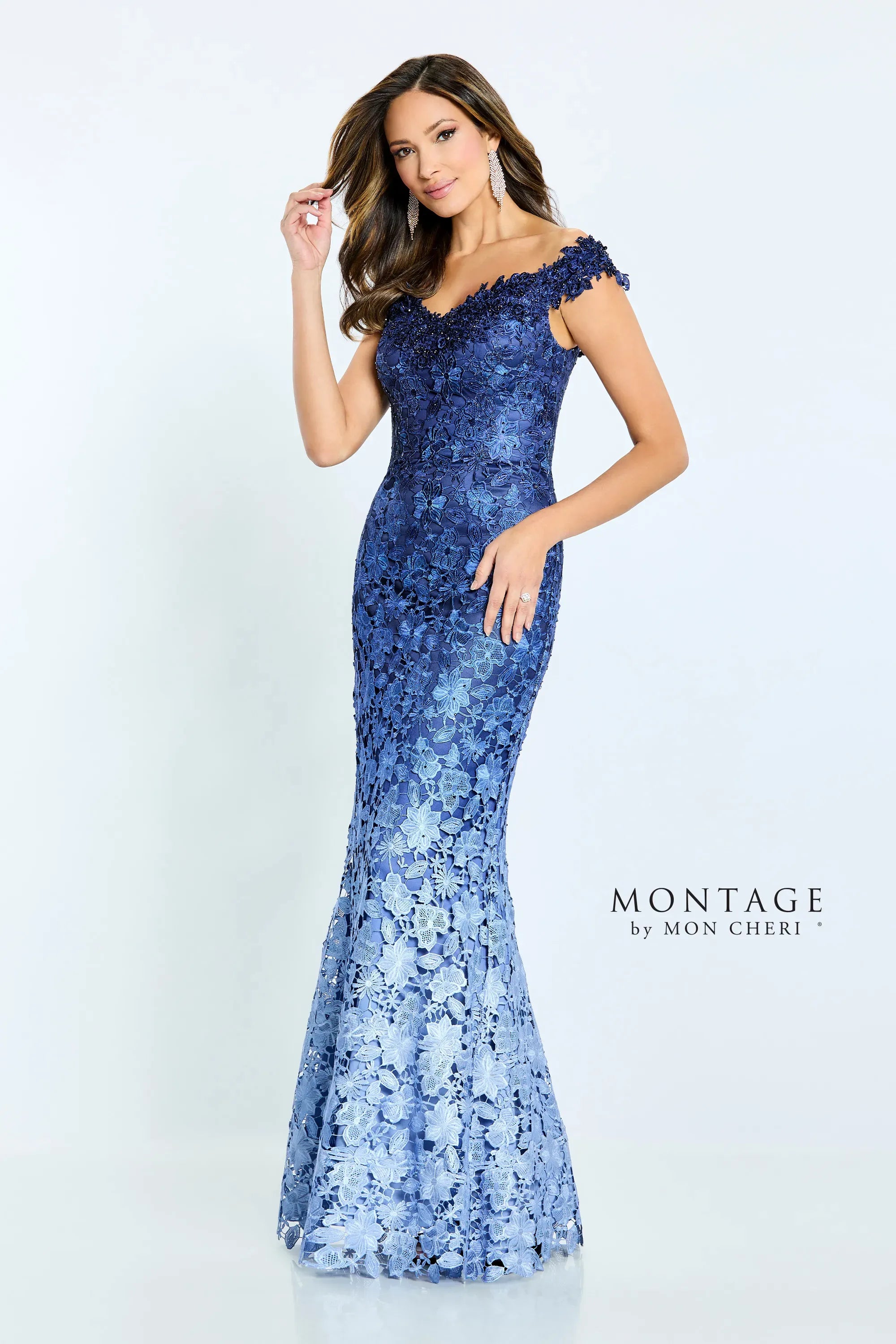Limited Availability Montage M507 Long Formal Beaded Lace Ombre Evening Dress
