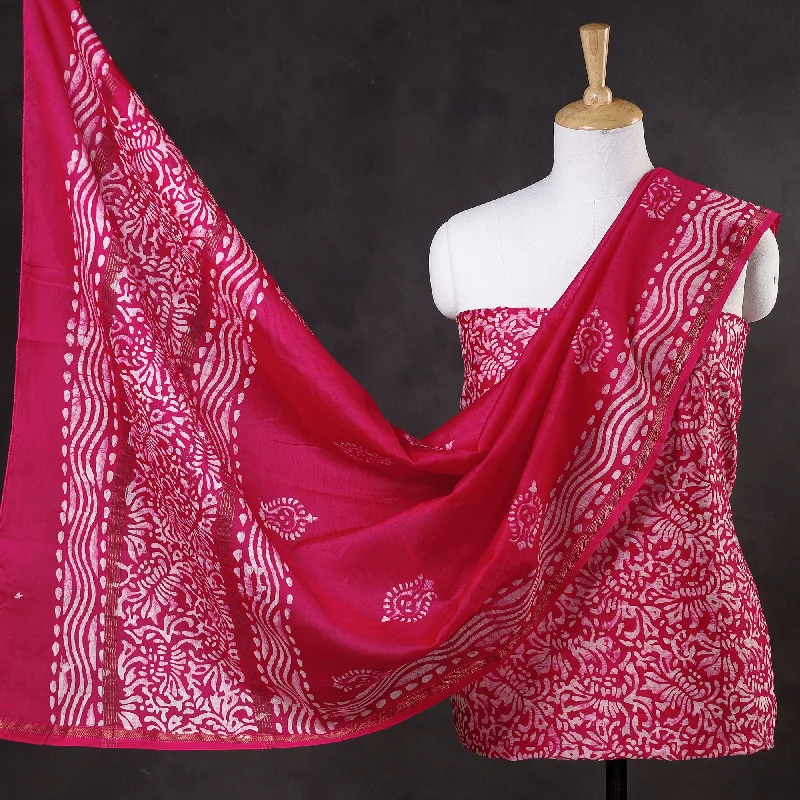 Today’s Deal Pink - 3pc Chanderi Silk Hand Batik Print Dress Material