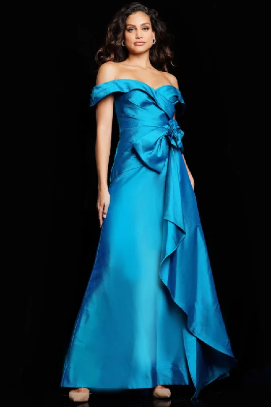 Can't Miss Jovani 37098 A Line Long Peacock Ruffle Formal Dress