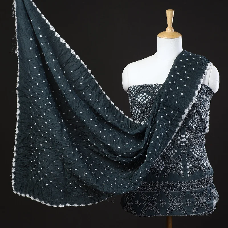 Weekend Flash Sale Grey - 3pc Kutch Bandhani Tie-Dye Zari Work Satin Cotton Suit Material Set Weekend Flash Sale Grey - 3pc Kutch Bandhani Tie-Dye Zari Work Satin Cotton Suit Material Set