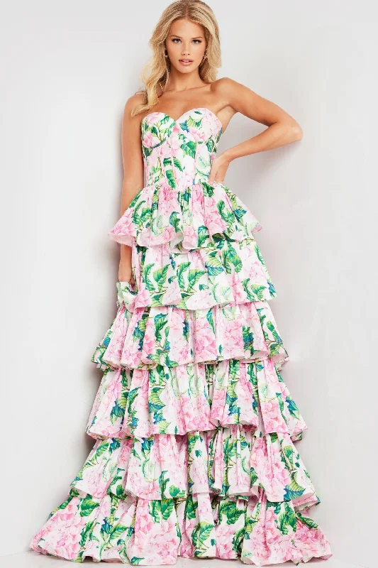 Midnight Sale Jovani 37058 Formal Long Ball Gown Floral Print Prom Dress