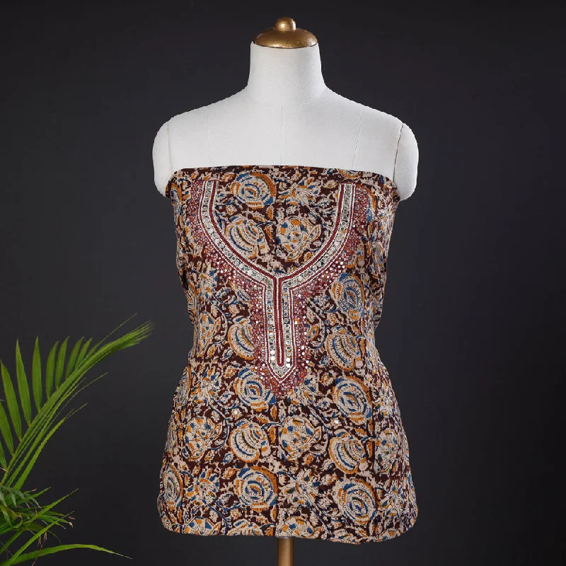 Exclusive Offers Maroon - Embroidered Cotton Kalamkari Print Kurta Material (2.5m)