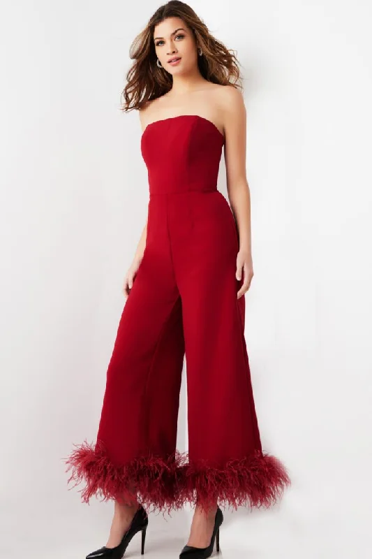 Price Drop Jovani 22590 Long Evening Feather Formal Jumpsuit