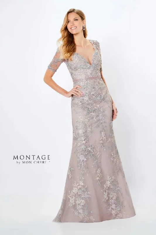 Best Bargains Montage 221961 Long Beaded Belt Lace Formal Evening Dress