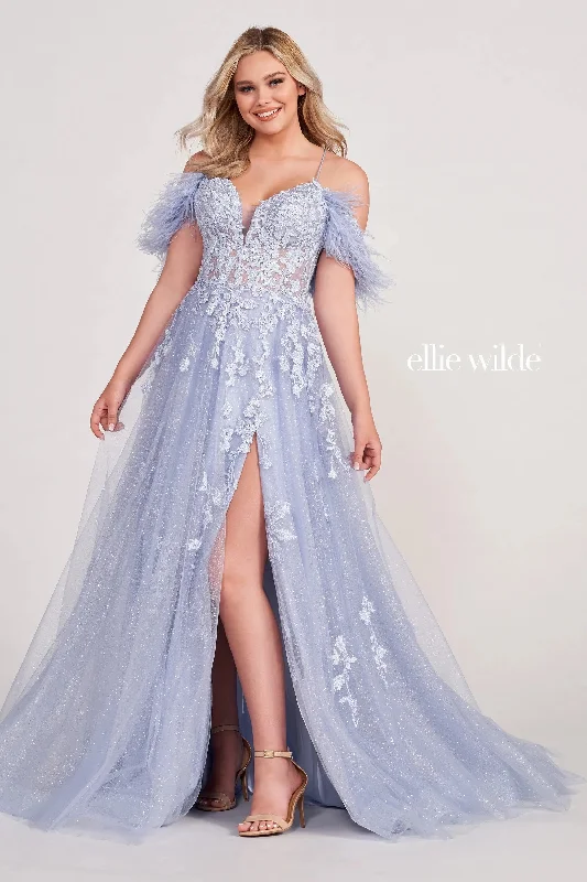 Seasonal Sale Ellie Wilde EW34066 Long Ball Gown Glitter Applique Prom Dress