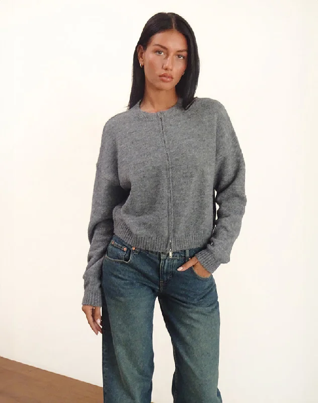 Major Savings Maira Zip Through Jacket in Knit Grey