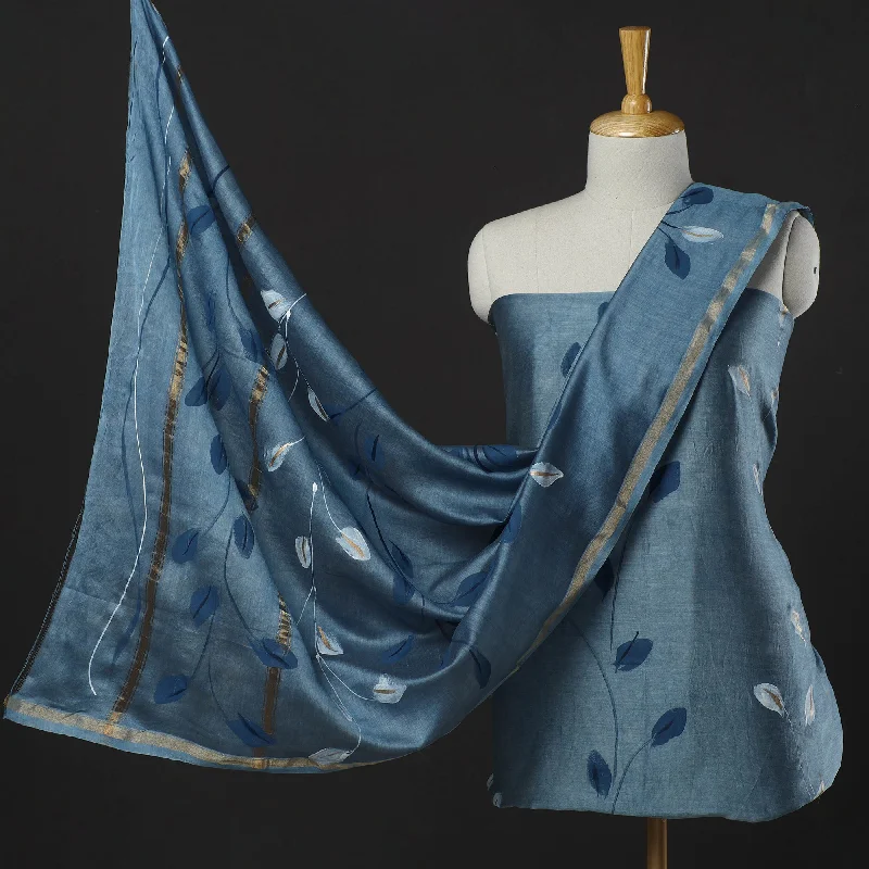 Crazy Deals Blue - 3pc Hand Painted Chanderi Silk Suit Material Set 05