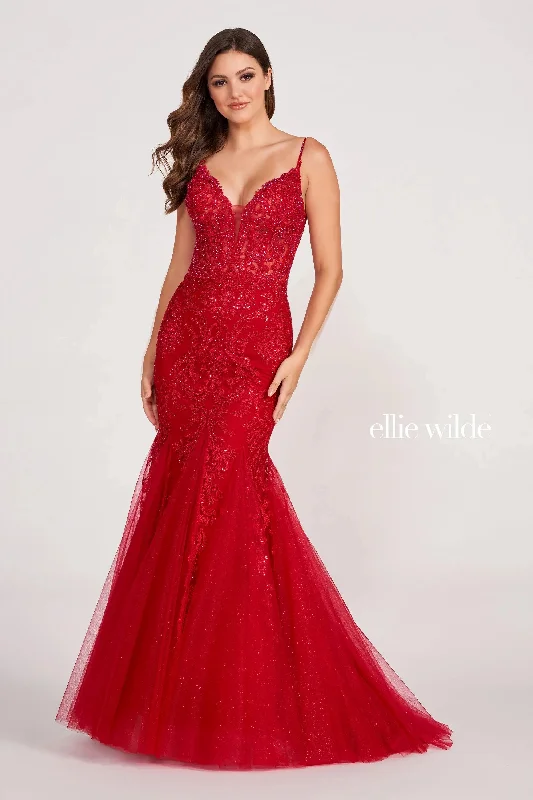 Value Deals Ellie Wilde EW34033 Beaded Mermaid Long Formal Glitter Prom Dress