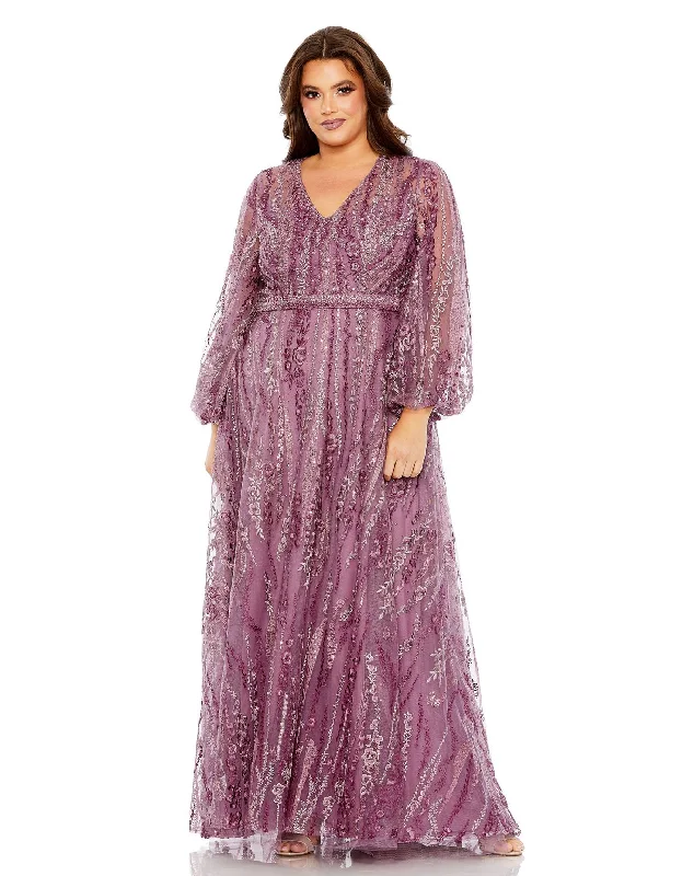 Deal of the Day Mac Duggal 20472 Long Sleeve A Line Formal Plus Size Gown