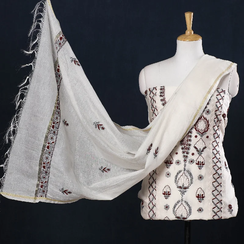 Customer Appreciation Sale White - 2pc Hand Embroidery Chanderi Silk Chikankari Dress Material