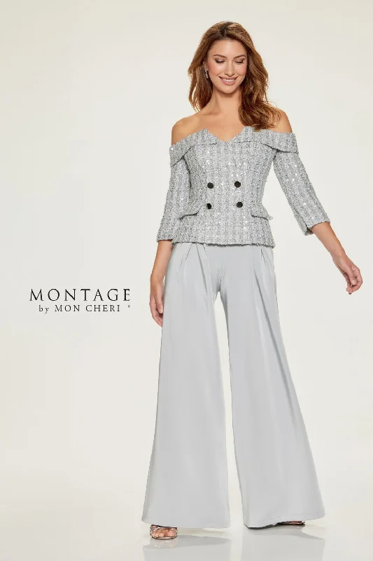 TIME-Limited Offer Montage M849 Long Wide Leg Sequin Mother of the Bride Formal Pant Suit
