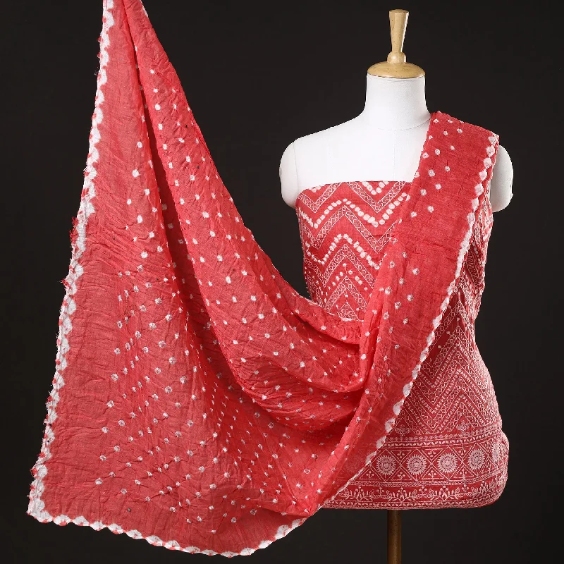 Don’t Miss Out Red - 3pc Kutch Bandhani Tie-Dye Satin Cotton Suit Material Set 08