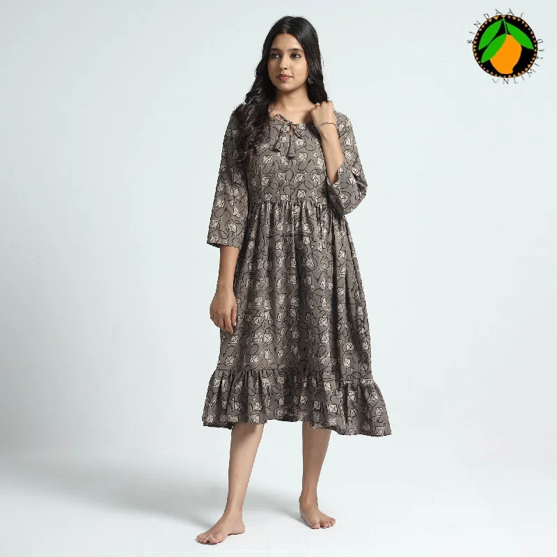 Super Bargain Brown - Bindaas Art Block Printed Cotton Dress