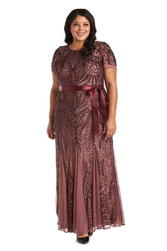 Reduced Prices R&M Richards 7285W Long Plus Size Sequin Formal Dress