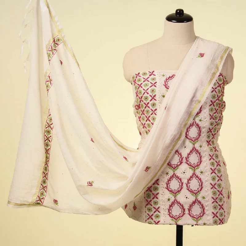 The Best Prices Beige - 2pc Chikankari Hand Embroidered Chanderi Silk Handloom Suit Material Set