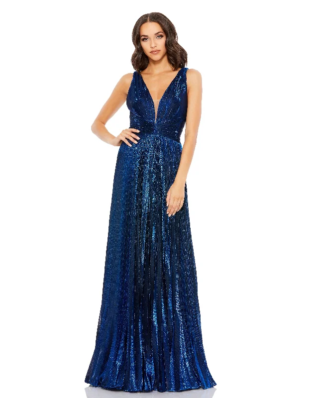 Sneak Peek Sale Mac Duggal 50640 Long Pleated Formal Metallic Prom Dress