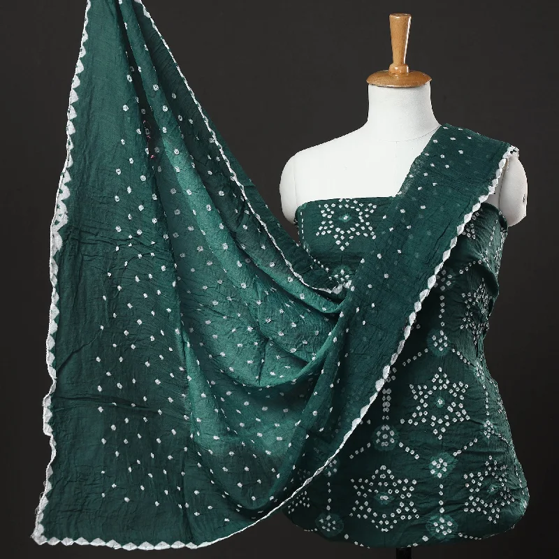 Best Bargains Green - 3pc Kutch Bandhani Tie-Dye Satin Cotton Suit Material Set 180