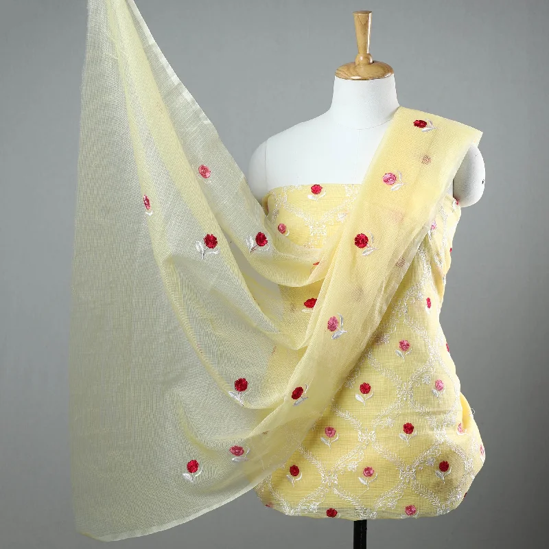 TIME-Limited Offer Yellow - 3pc Cotton Embroidered Kota Doria Dress Material 02